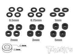 TA-012   Aluminum 3mm Bore Washer Set 0.5, 0.75 ,1 ,2 ,3 ,5mm each 4pcs.