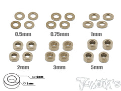 TA-012   Aluminum 3mm Bore Washer Set 0.5, 0.75 ,1 ,2 ,3 ,5mm each 4pcs.