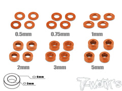 TA-012   Aluminum 3mm Bore Washer Set 0.5, 0.75 ,1 ,2 ,3 ,5mm each 4pcs.