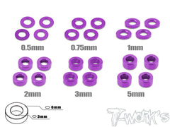 TA-012   Aluminum 3mm Bore Washer Set 0.5, 0.75 ,1 ,2 ,3 ,5mm each 4pcs.