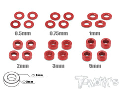 TA-012   Aluminum 3mm Bore Washer Set 0.5, 0.75 ,1 ,2 ,3 ,5mm each 4pcs.