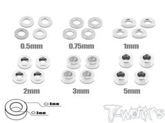 TA-012   Aluminum 3mm Bore Washer Set 0.5, 0.75 ,1 ,2 ,3 ,5mm each 4pcs.