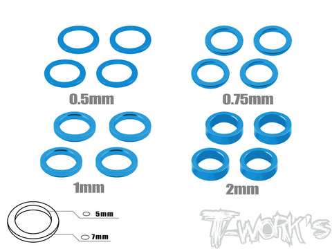 TA-046 Aluminum 5mm Bore Washer Set  0.5, 0.75 ,1 ,2mm each 4pcs.
