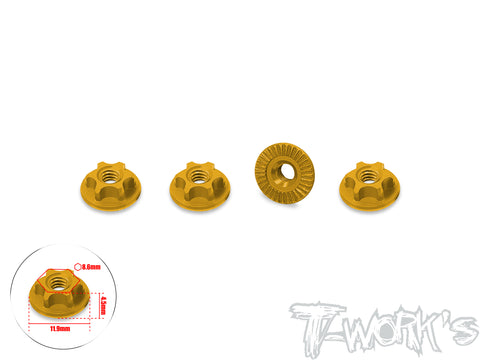 TA-166-A   7075-T6 Alum. Light Weight 8-32 Serrated Wheel Nut ( 4pcs.) Gold/Black