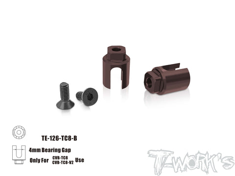 TE-126-TC8-B	Spring Steel Front Spool Cups BB adapter ( For Team Associated TC8 ) Only Use T-Work's ECS BB Drive Shaft