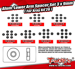 TE-X4-S-A	Alum. Lower Arm Spacer Set 3 x 9mm ( For Xray X4'26 )0.75/1/1.5/2/2.5/3/3.5 Each 8pcs.