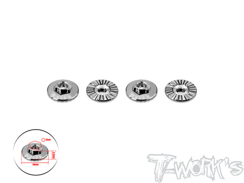 TP-195-C    64 Titanium Ultra Light Weight 14mm Extra large-contact Low Profile Serrated Wheel Nuts 4pcs.