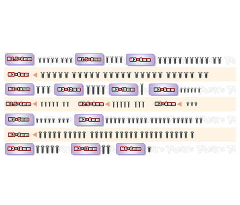 TSSU-A11-2/2.25   64 Titanium Screw set ( UFO Head ) 152pcs.( For ARC A11 2mm  Alum.-Spec Car &2.25mm Graphite-Spec Car）