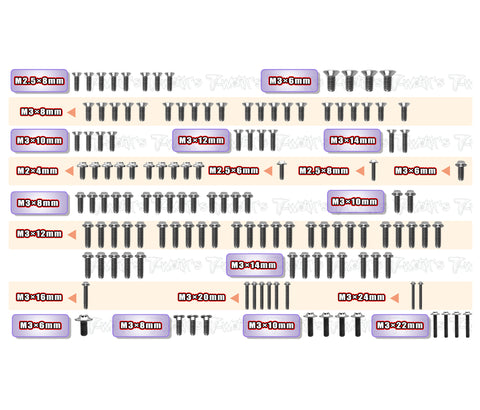 TSSU-RC10B84   64 Titanium Screw set ( UFO Head ) 131pcs. ( For Team Associated RC10 B84/ B84D  )