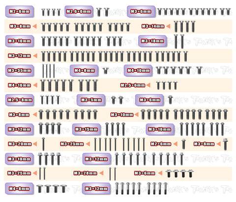 TSSU-S35-4EVO   64 Titanium Screw set ( UFO Head ) 194pcs.(  For SWORKZ S35-4 EVO )