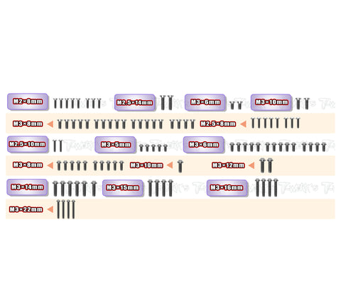 TSSU-WORKS '91   64 Titanium Screw set ( UFO Head ) 93pcs.( For Yokomo Super Dog Fighter Works'91 )