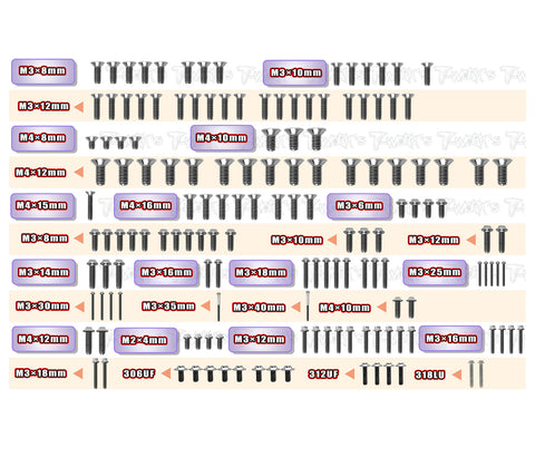 TSSU-XB8E'26	64 Titanium Screw set ( UFO Head ) 149pcs.( For Xray XB8E'26 )