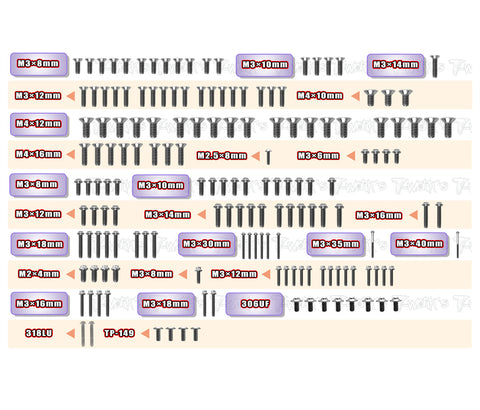 TSSU-XB8'26	64 Titanium Screw set ( UFO Head ) 159pcs.( For Xray XB8'26 )