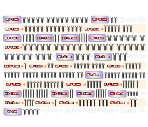 TSSU-GTX8'27	64 Titanium Screw set ( UFO Head ) 202pcs.  ( For Xray GTX8 2027 )