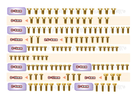 GSS-A800R	 Gold Plated Steel Screw Set 123pcs. ( For Awesomatix A800R )