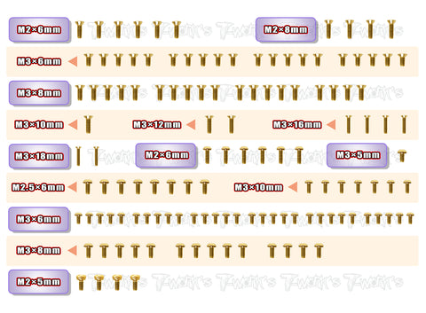 GSS-BD11	  Gold Plated Steel Screw Set 128pcs. ( For Yokomo BD11 )