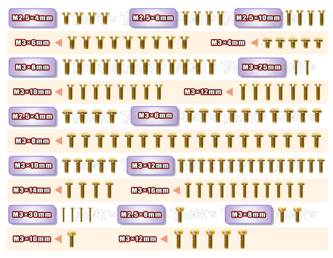 GSS-CATL1EVO  Gold Plated Steel Screw Set  135pcs. ( For Schumacher CAT L1 EVO )
