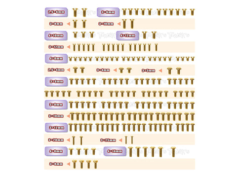 GSS-GT2EPEVO'23    Gold Plated Steel Screw Set 196pcs. ( For Capricorn LAB GT2 EP EVO 2023 )