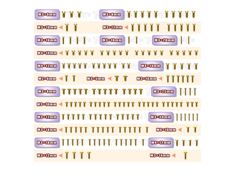 GSS-GTX8'23	Gold Plated Steel Screw Set 190pcs. ( For Xray GTX8 2023 )