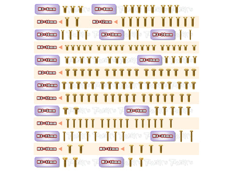 GSS-GTXE'23	Gold Plated Steel Screw Set 160pcs. ( For Xray GTXE 2023 )