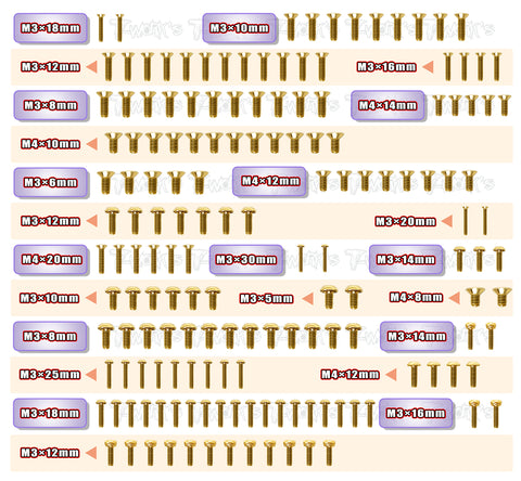 GSS-GTXE'22 Gold Plated Steel Screw Set 159pcs. ( For Xray GTXE 2022 )