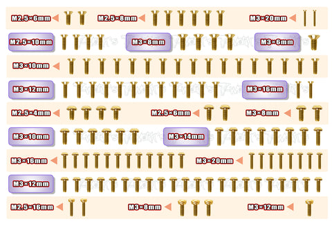 GSS-LD2	Gold Plated Steel Screw Set  118pcs. ( For Schumacher COUGAR LD2/STOCK SPEC )