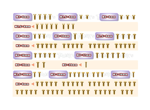 GSS-NT1'23-T	  Gold Plated Steel Upper Deck Screw set 114pcs.( For Xray NT1 2023 )