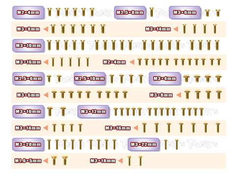 GSS-RC10B6.4	 Gold Plated Steel Screw Set 120pcs. ( For Team Associated RC10 B6.4 )