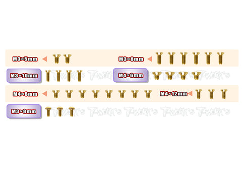 GSS-RX8E'23-B   Gold Plated Steel Screw Set( Bottom ) 30pcs. ( For Xray RX8E 2023 )