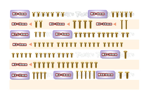 GSS-RX8E'23-T  Gold Plated Steel Upper Deck Screw set 95pcs.( For Xray RX8E 2023 ) )