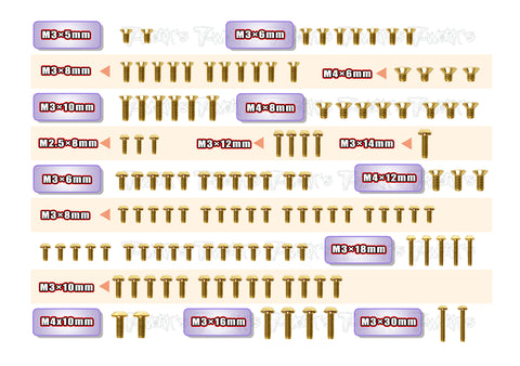 GSS-RX8E'23	 Gold Plated Steel Screw Set 125pcs. ( For Xray RX8E 2023 )