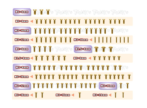 GSS-S14-4C     Gold Plated Steel Screw Set 133pcs. ( For Sworkz S14-4C )