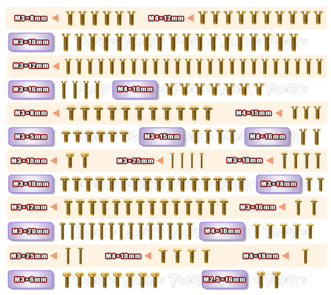 GSS-X3GTXE  Gold Plated Steel Screw Set 173pcs. ( For Hong Nor X3 GTX E )