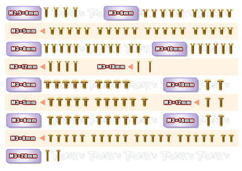 GSS-X4'23	Gold Plated Steel Screw Set 119pcs. ( For Xray X4 2023 )
