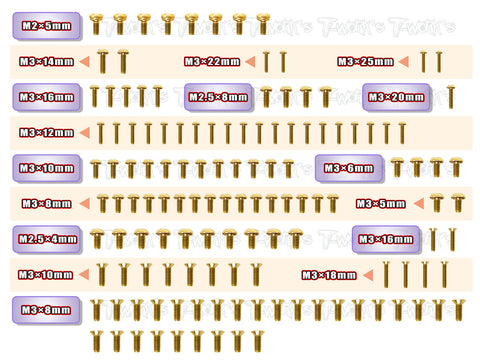 GSS-XB2C'21	Gold Plated Steel Screw Set  130pcs. ( For Xray XB2C'21 )
