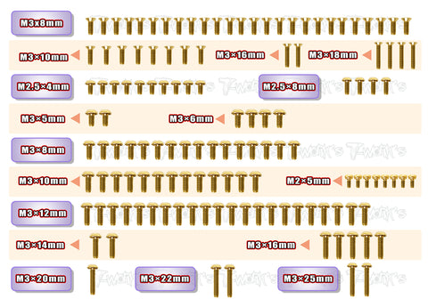 GSS-XB2'22	Gold Plated Steel Screw Set 131pcs. ( For Xray XB2'22 )