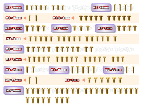 GSS-XB2C'23	Gold Plated Steel Screw Set 126pcs. ( For Xray XB2C'23 )