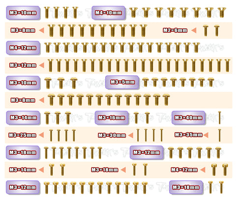 GSS-XB8E'21 Gold Plated Steel Screw Set 131pcs. ( For Xray XB8E 2021 )
