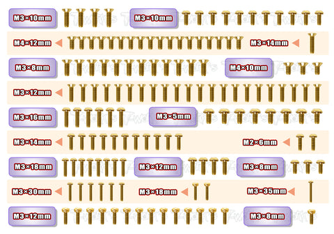 GSS-XB8'21 Gold Plated Steel Screw Set 137pcs. ( For Xray XB8 2021 )