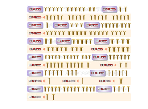 GSS-XB8'23 Gold Plated Steel Screw Set 158pcs. ( For Xray XB8'23 )