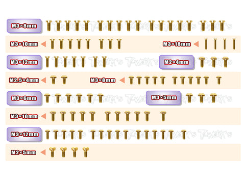 GSS-YD2SXIII	 Gold Plated Steel Screw Set 93pcs. ( For Yokomo YD2 SXIII )