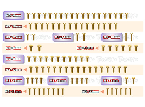 GSS-YZ2-DTM3.1  Gold Plated Steel Screw Set 101pcs. ( For Yokomo YZ2 DTM3.1 )