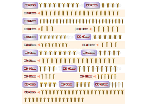 GSSU-MBX8R	Gold Plated Steel UFO Screw Set 195pcs. ( For Mugen MBX8R )