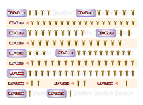 GSSU-X4F	 Gold Plated Steel UFO Screw Set 105pcs. ( For Xray X4F )