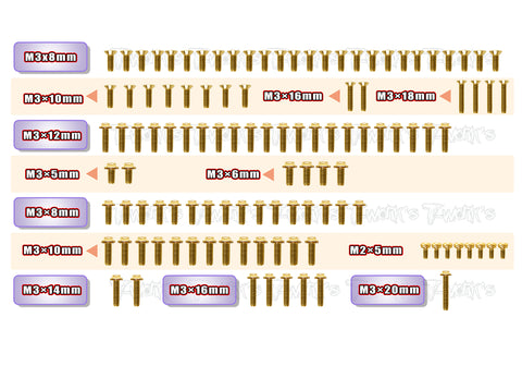 GSSU-XB2'22	Gold Plated Steel UFO Screw Set 113pcs. ( For Xray XB2'22 )