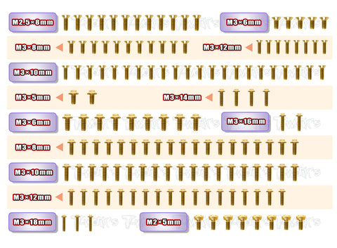 GSSU-XB4'22	 Gold Plated Steel UFO Screw Set 142pcs. ( For Xray XB4'22 )