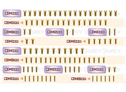 GSSU-YZ2-DTM3.1 Gold Plated Steel UFO Screw Set 101pcs. ( For Yokomo YZ2 DTM3.1 )