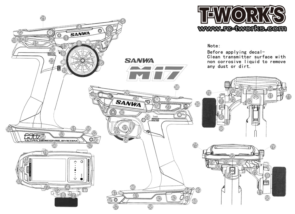 TS-044 3D Color Graphite Sticker (For Sanwa & Airtronics M17 ) 6 Color ...
