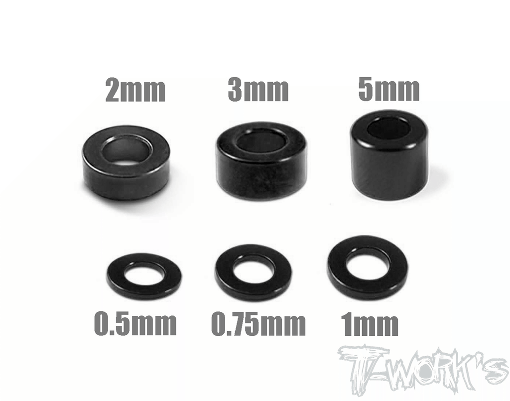 TA-012 Aluminum 3mm Bore Washer Set 0.5, 0.75 ,1 ,2 ,3 ,5mm each 4pcs.