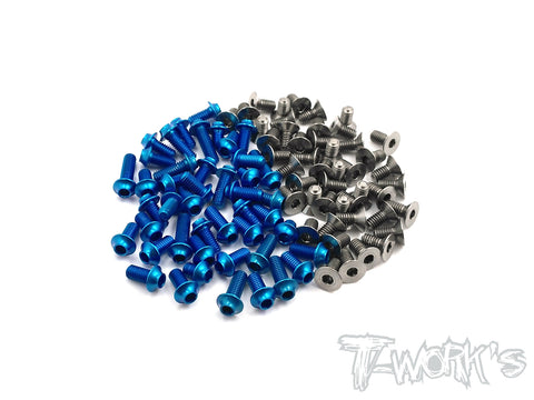 TASSU-BD7 64 Titanium &7075-T6(UFO Head) Dark Blue Screw set 80pcs.(Yokomo BD7)